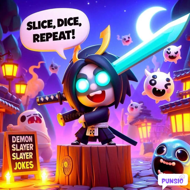 Cheerful samurai holding a glowing sword, surrounded by playful ghosts and spooky lanterns.